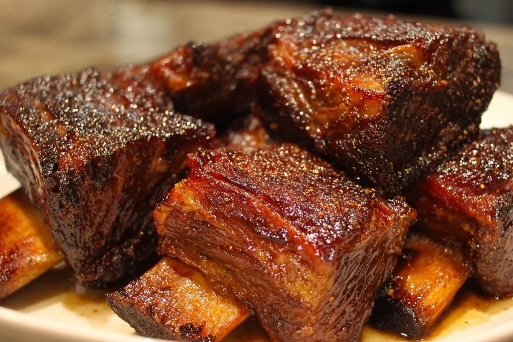 Deliciously cooked beef short ribs served with side dishes