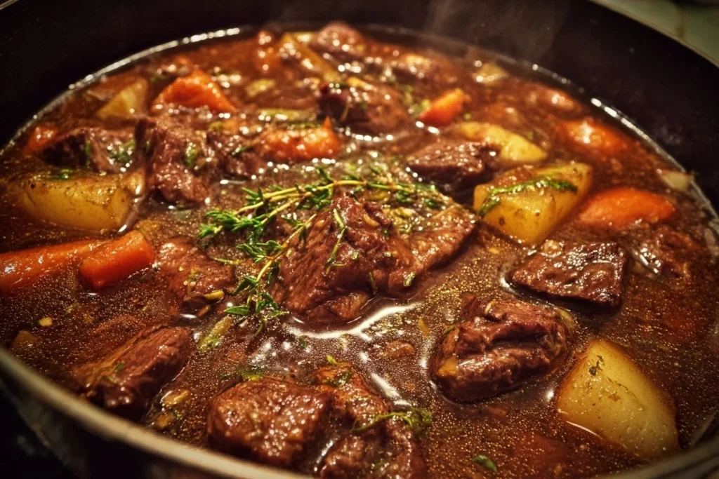 Delicious homemade beef stew with tender meat and vegetables