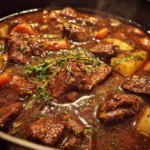 Delicious homemade beef stew with tender meat and vegetables