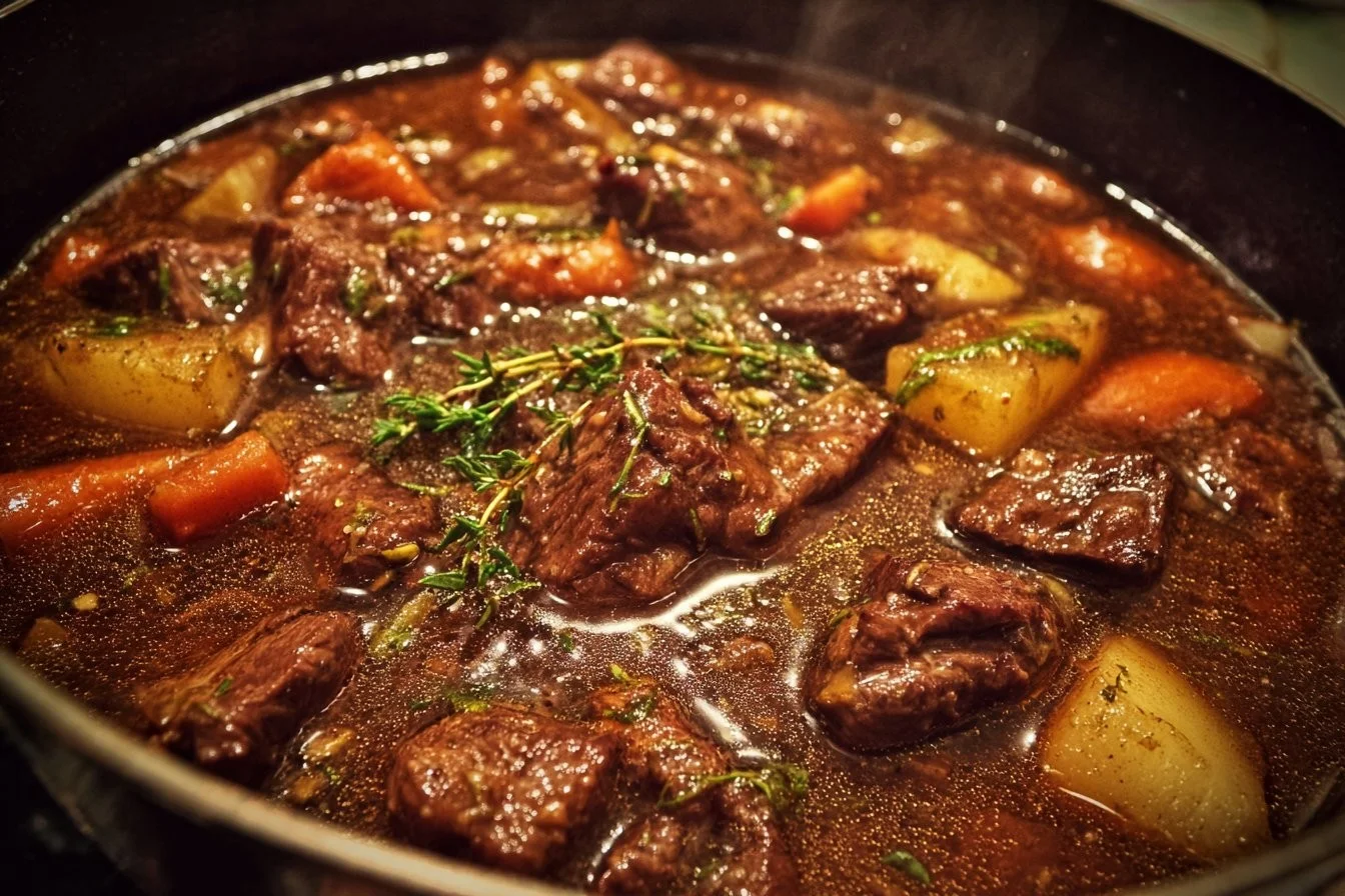 Delicious homemade beef stew with tender meat and vegetables