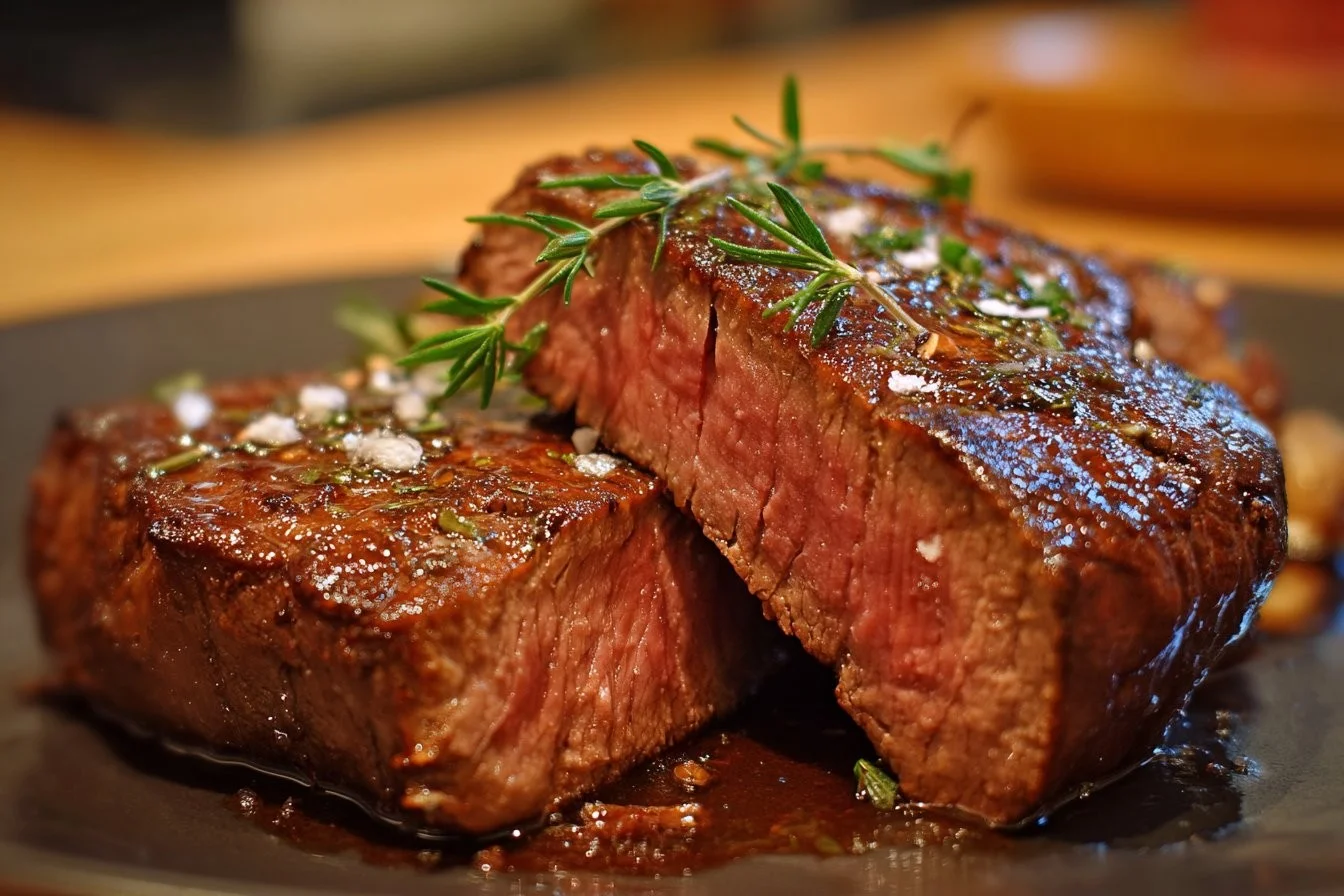 Delicious Beef Top Round Steak cooked to perfection on a grill.