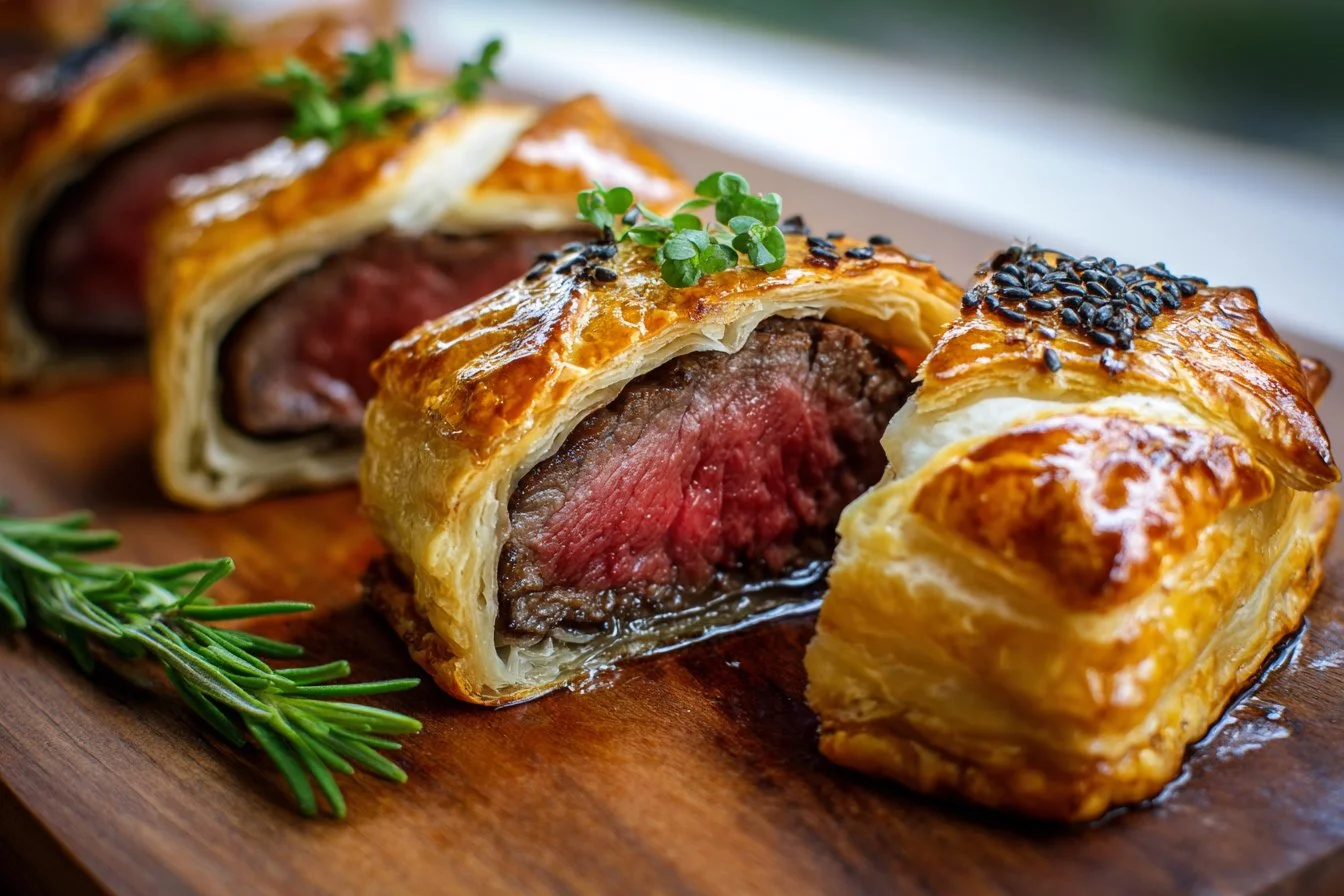 Tasty Beef Wellington Bites served on a platter for a party