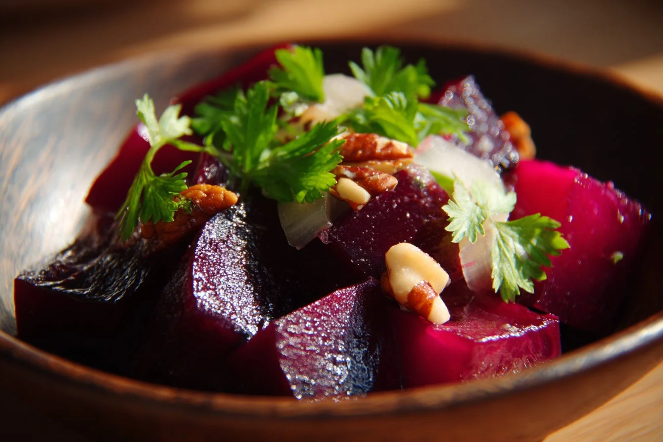 Vibrant beet salad with fresh greens and feta cheese, a perfect healthy dish