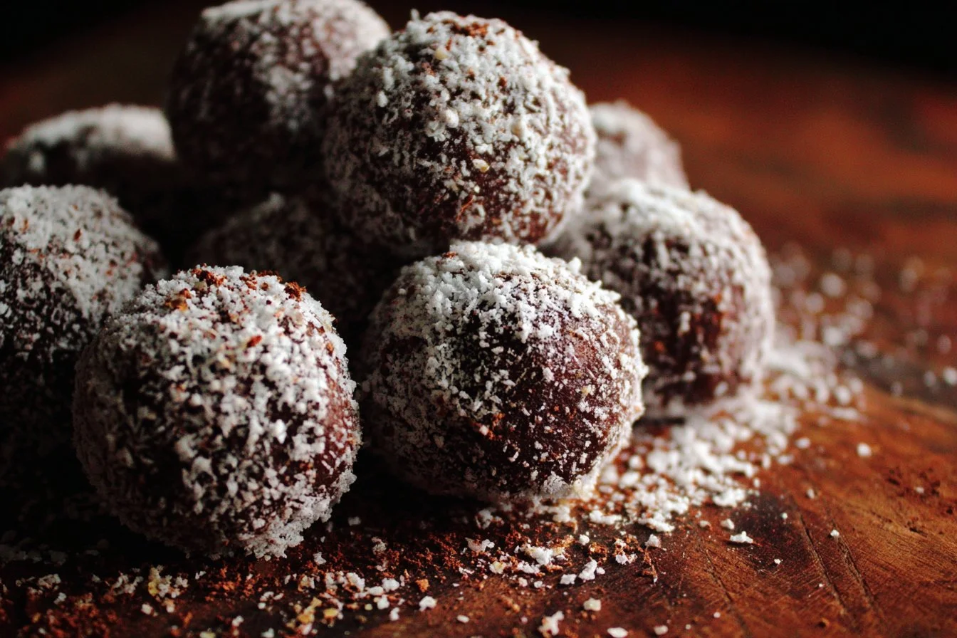 Delicious Bourbon Balls dessert made with chocolate and bourbon.