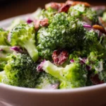 Fresh and vibrant broccoli salad with colorful vegetables and dressing