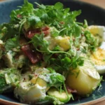 Fresh and vibrant Brussel Sprout Salad topped with nuts and dressing