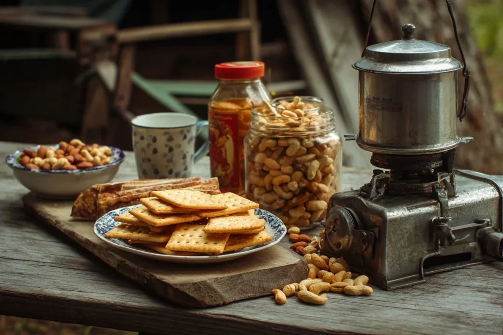 Assorted tasty camping snacks for outdoor adventures