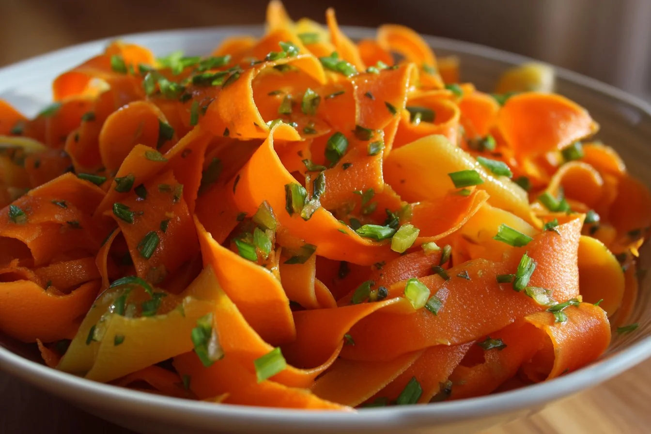 Delicious Carrot Ribbon Salad with fresh veggies and dressing