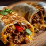 Delicious cheesy beef burritos with melty cheese and seasoned beef filling.