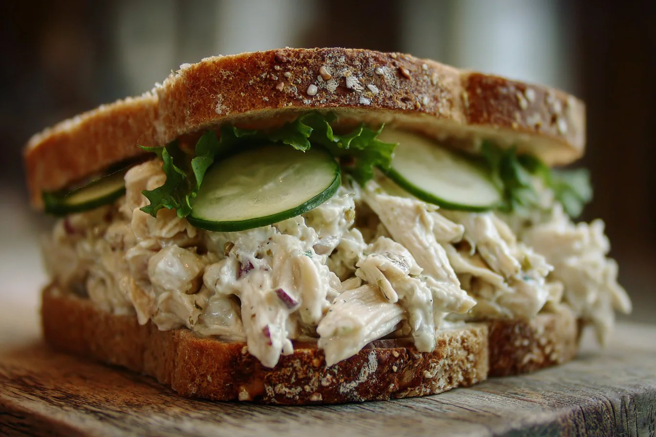 Delicious chicken salad sandwich with fresh ingredients and creamy dressing
