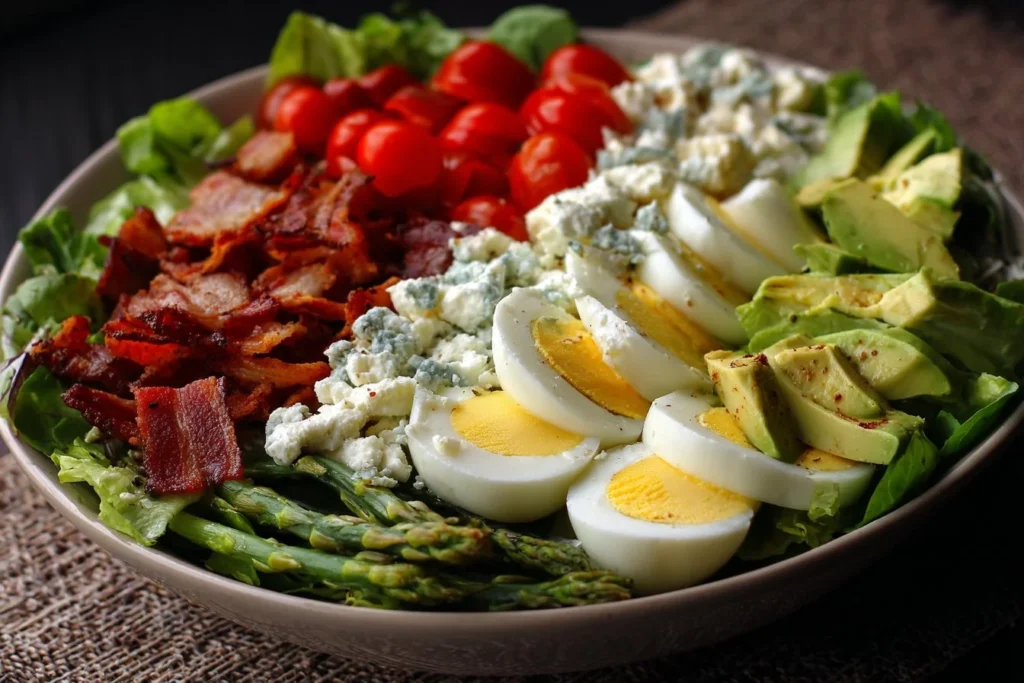 Delicious Cobb Salad featuring avocados, bacon, and fresh vegetables.