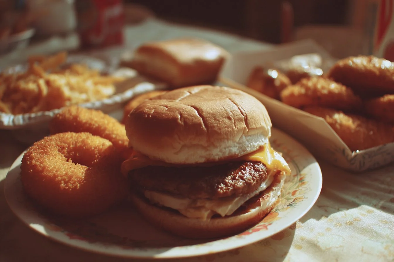A variety of cookout desserts including cakes, pies, and fruit salads.