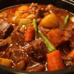 Delicious and hearty crockpot beef stew made with tender beef and fresh vegetables.
