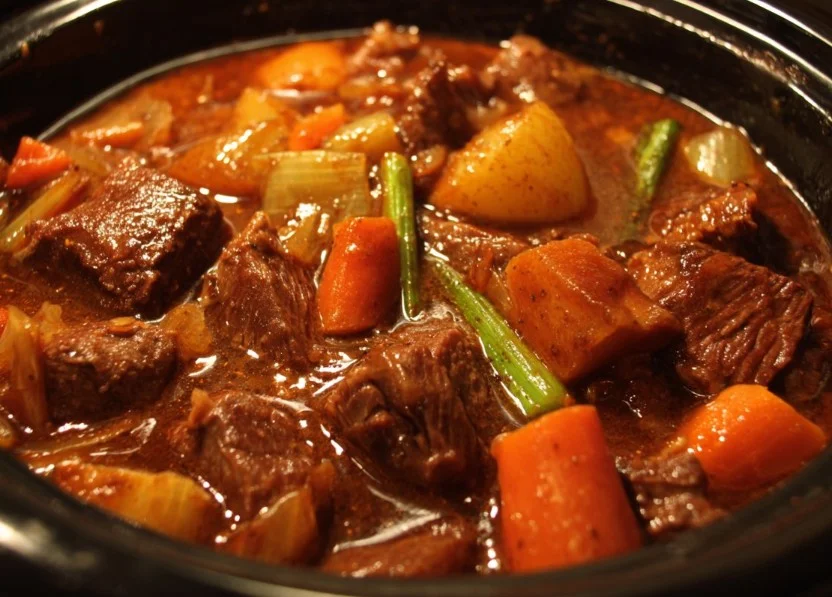 Delicious and hearty crockpot beef stew made with tender beef and fresh vegetables.