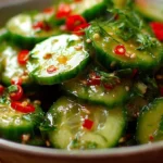 Fresh cucumber salad with herbs and dressing in a bowl
