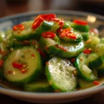 Fresh cucumber salad with herbs and dressing in a bowl