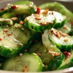 Fresh cucumber salad with herbs and dressing in a bowl
