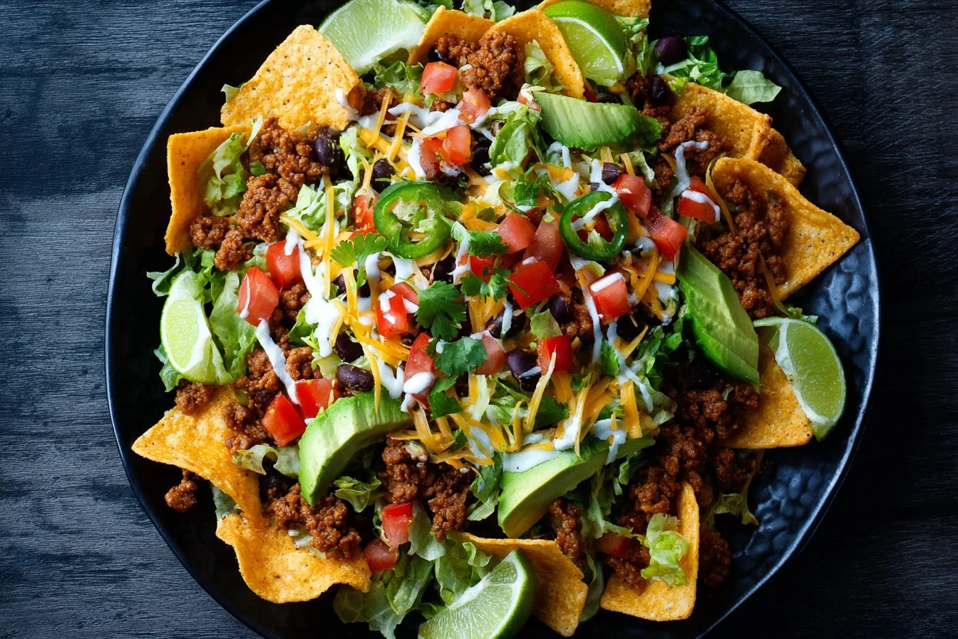 Delicious Dorito Taco Salad with vibrant toppings and crispy chips