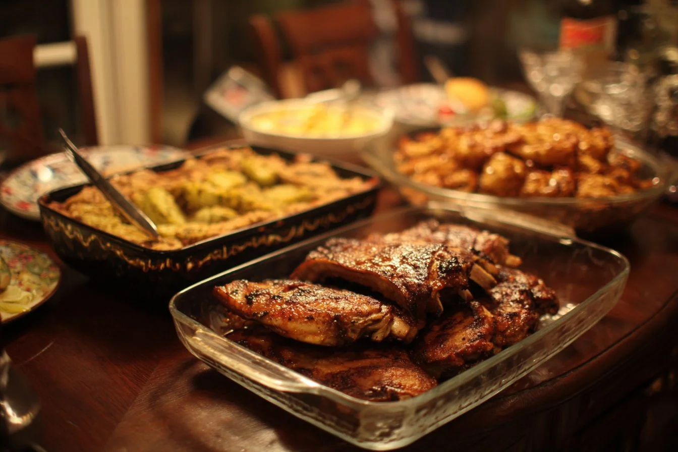 Colorful summer dinner dishes prepared with fresh ingredients