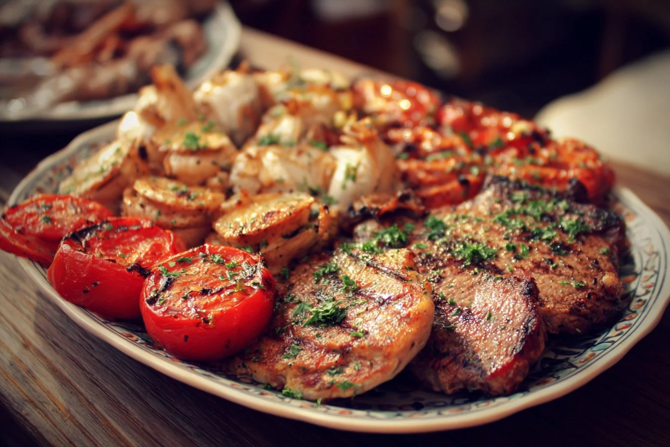 A variety of easy summer dinners on tables, perfect for warm evenings.