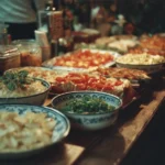 Elegant food displays showcasing a variety of gourmet dishes at an event