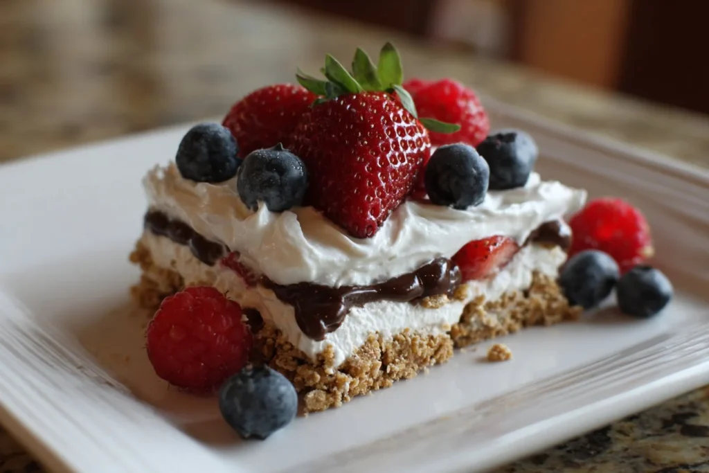 Festive Fourth of July dessert featuring red, white, and blue ingredients.