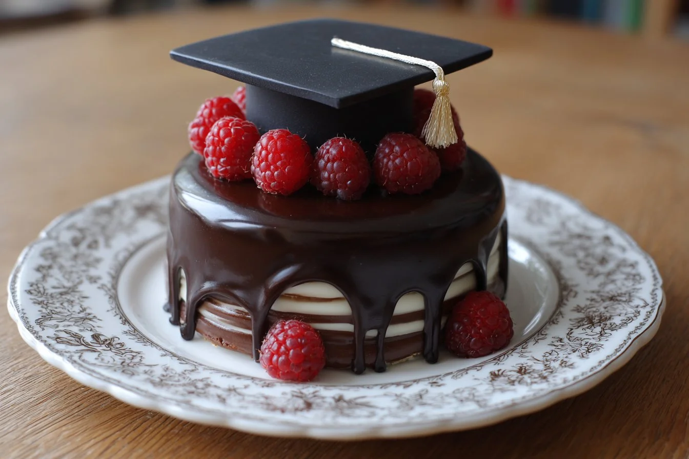 Delicious graduation cake decorated with a diploma and cap for celebration.