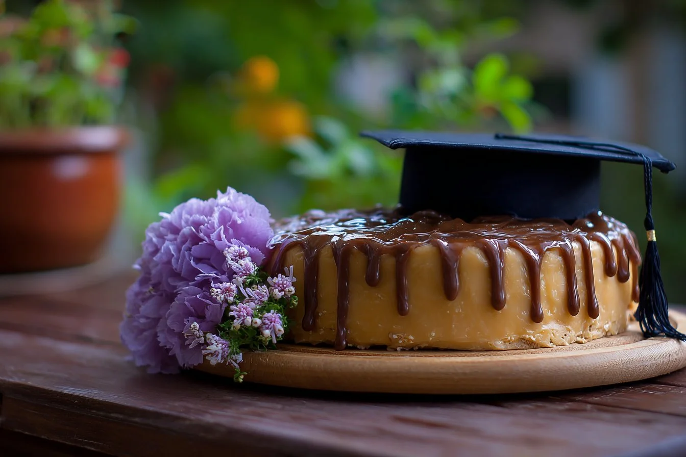 Delicious graduation cake decorated with a cap and diploma for celebrating achievements