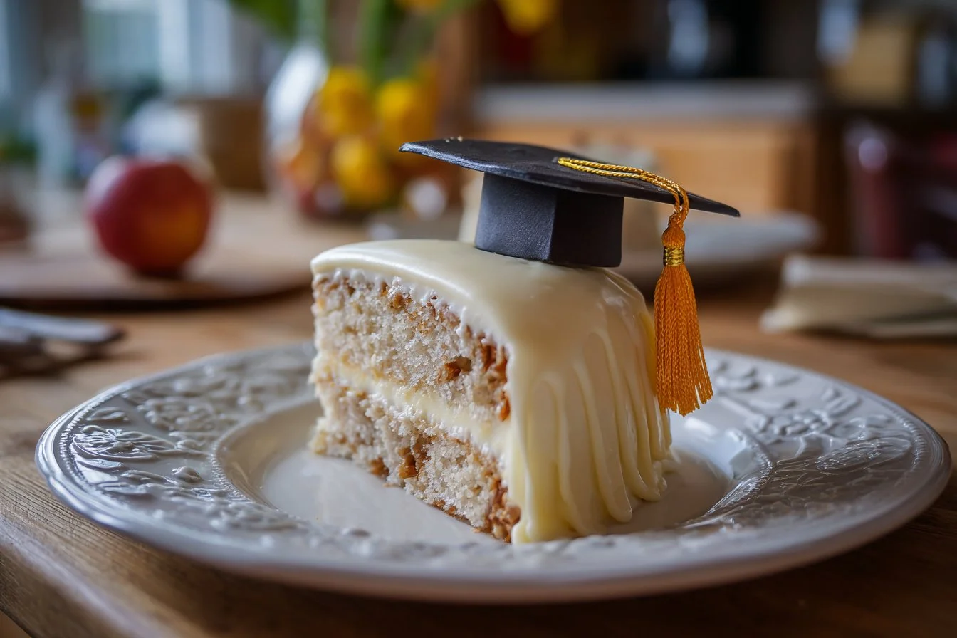 Delicious graduation cake decorated with a cap and diploma.