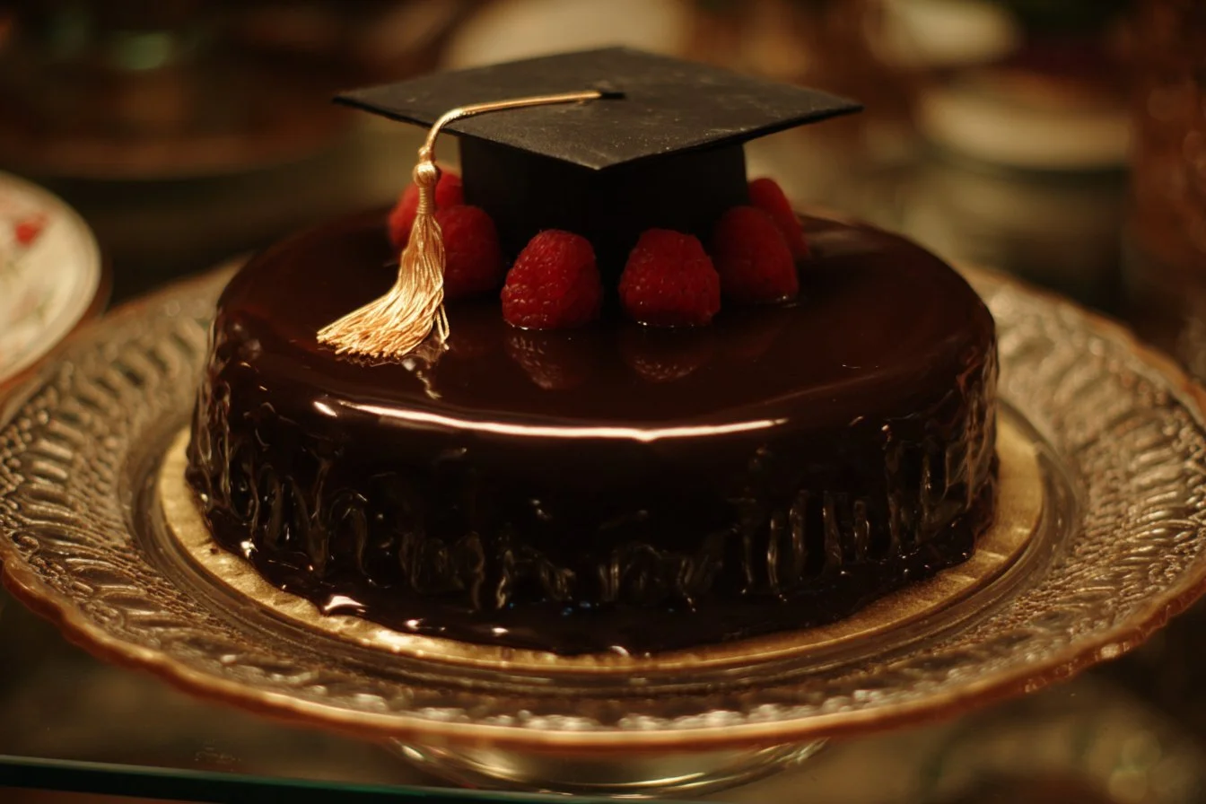 Beautiful Graduation Cake decorated with a cap and diploma for graduation celebration