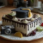 Stylish graduation cake for boys decorated in academic themes