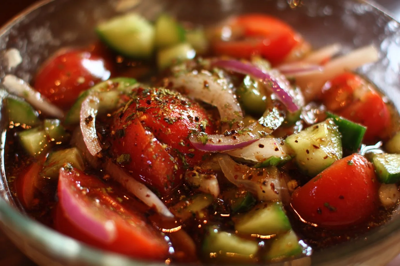 Fresh Greek salad with homemade Greek salad dressing