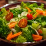 Fresh green salad with mixed greens and colorful vegetables
