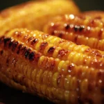 Deliciously grilled corn on the cob served with seasoning and herbs.
