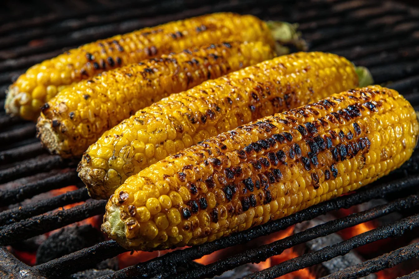 Delicious grilled corn on the cob served on a plate