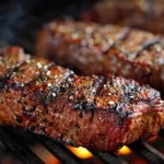 Variety of mouthwatering grilling recipes displayed on a picnic table