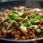 Ground beef and mushroom skillet recipe in a pan