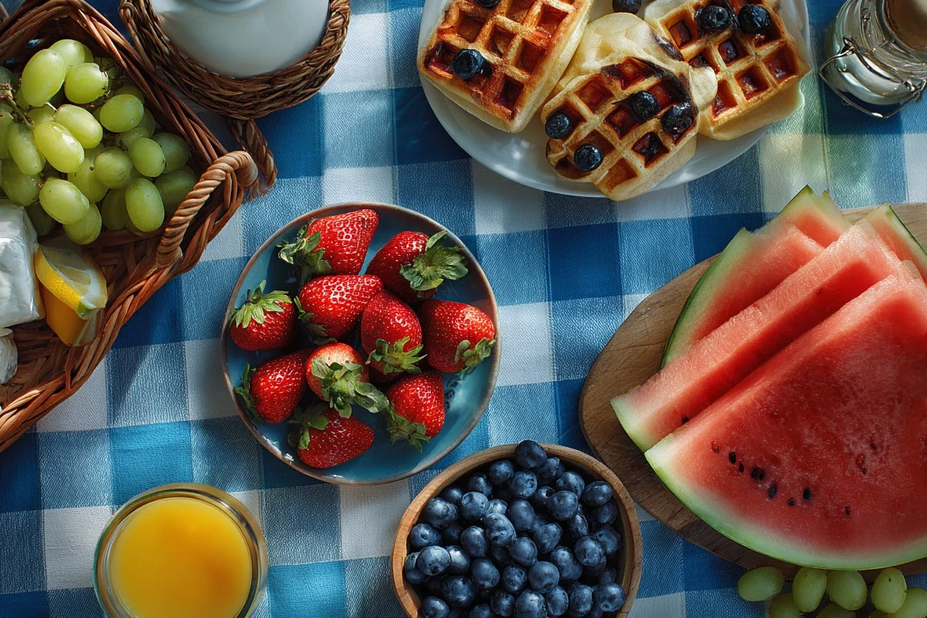 A colorful spread of healthy summer recipes featuring fresh fruits and vegetables.