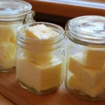 Homemade beef tallow in a jar alongside cooking tools