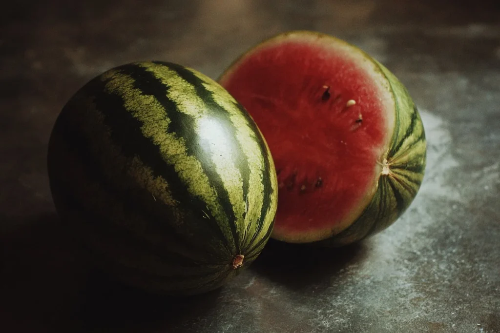 A person selecting a ripe watermelon at a store, showcasing tips to pick watermelon.