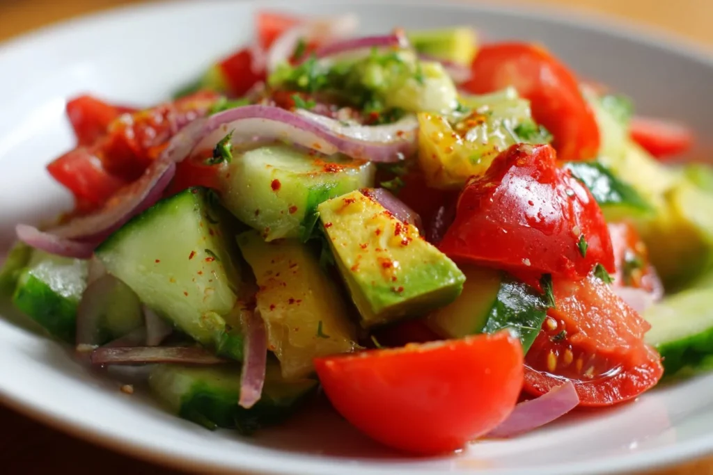 A vibrant bowl of Jennifer Aniston Salad with fresh vegetables and grains