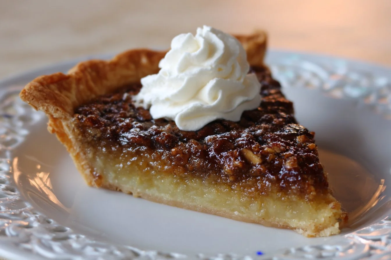 Delicious slice of Kentucky Derby Pie with walnuts and chocolate chips