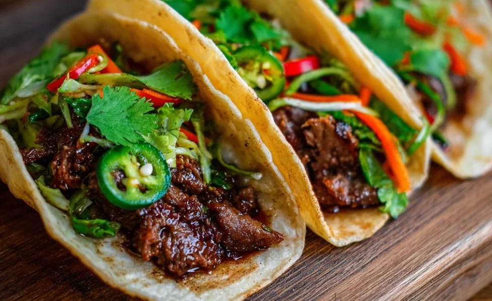 Delicious Korean Beef Tacos with fresh toppings and flavorful beef