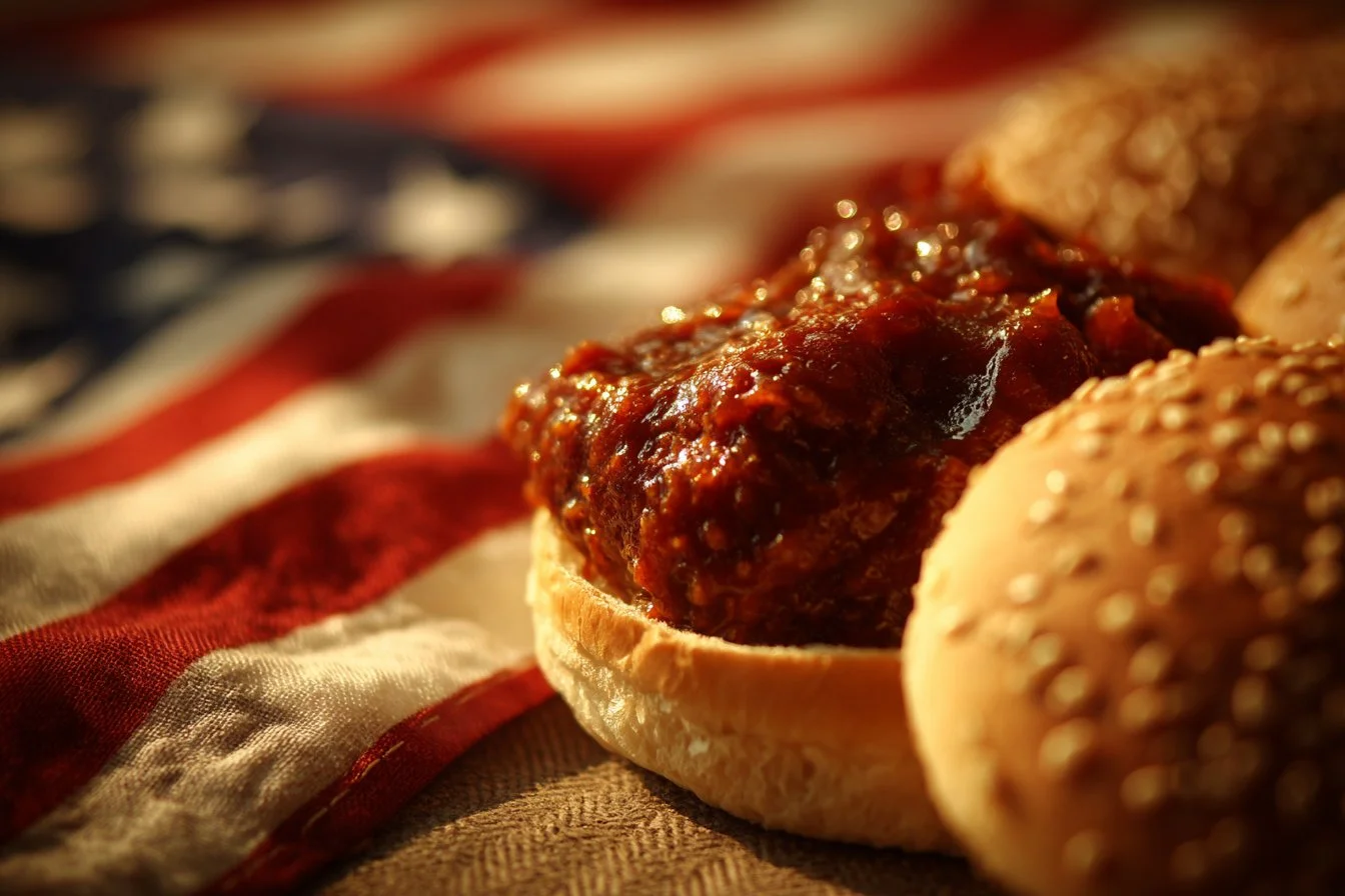 A colorful spread of patriotic food featuring red, white, and blue dishes.