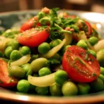 A vibrant and healthy pea salad with fresh ingredients in a bowl