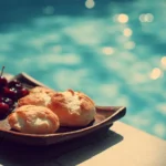 Colorful assortment of tasty pool snacks in a sunny outdoor setting