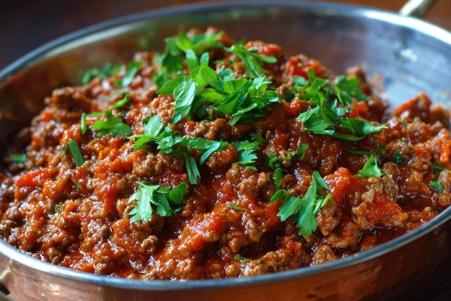 A plate of quick and delicious SOS recipe served with a side of vegetables