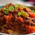Delicious quick and easy ground beef dinner recipe served with vegetables
