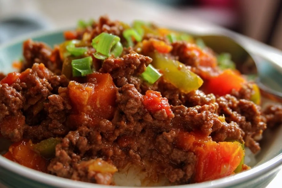 Delicious quick and easy ground beef dinner recipe served with vegetables