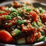 Colorful quinoa salad with fresh vegetables and dressing